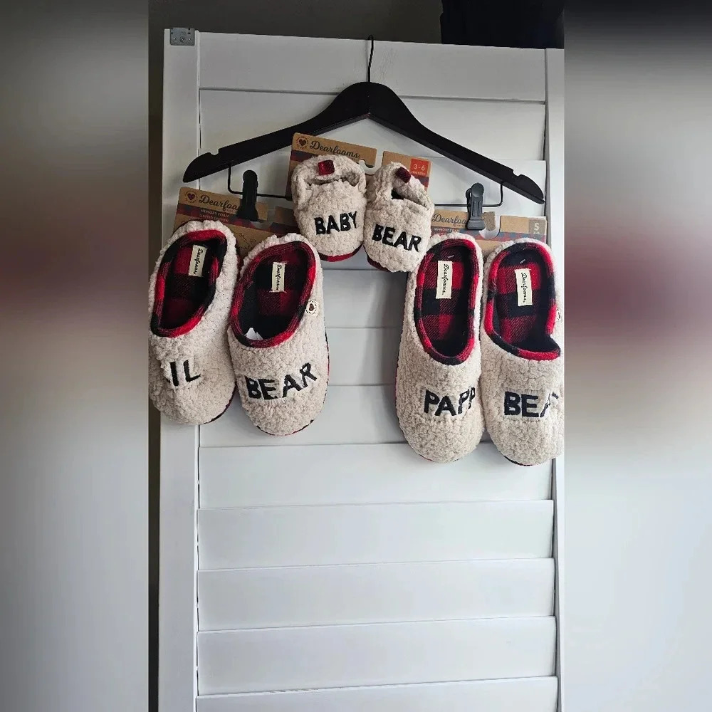 Christmas Dearfoams Family Slippers Baby 3-6 months Lil 2-3 years Papa  Bear 10"